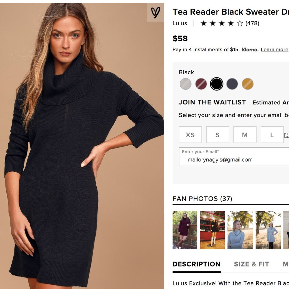Lulu's Cowl Neck Black Sweater Dress